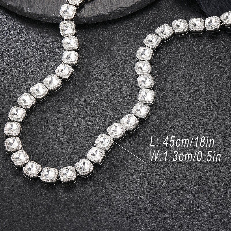 Hip-Hop Gemstone Rock Candy Cuban Chain Necklace Choker Trendy Men'S And Women'S Personality Clavicle Rock Candy Bracelet - Image 4